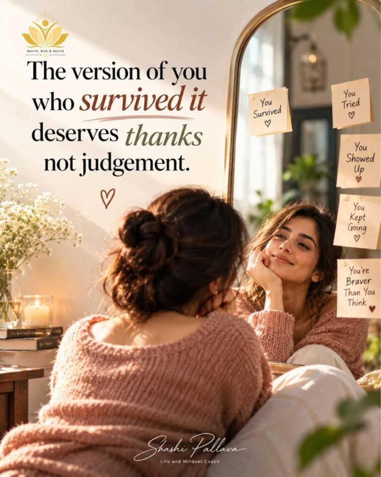 The version of you who survived deserves thanks, not judgement - quote by Shashi Pallava, Life, Relationship & Mindset Coach